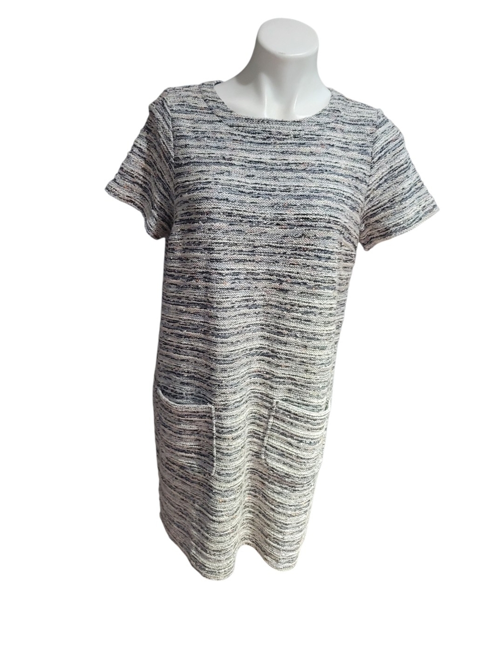 LOF Black and Ivory Bouclé Knit Top with Multicolor Speckle